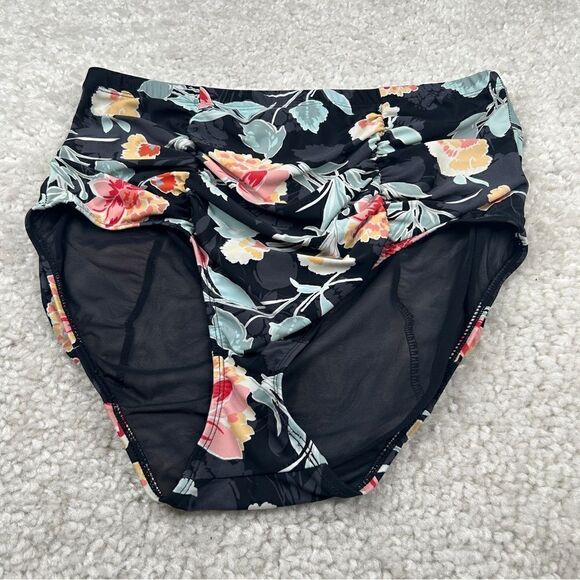 Torrid Floral High Rise Ruched Swim Bottom - Picture 2 of 7